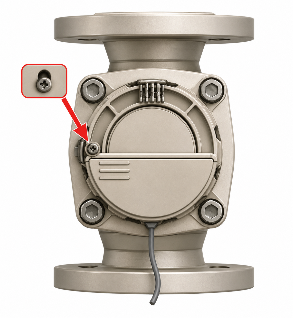 Vis de fixation de l'émetteur IWM-PL4 et emplacement de l'autocollant anti-fraude sur le compteur B-Meter WDE-K50