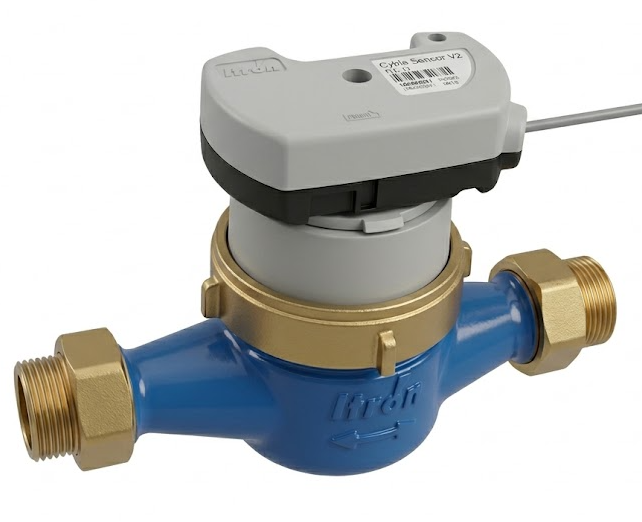 Nouvel émetteur d'impulsion Itron clipsé sur le compteur d'eau