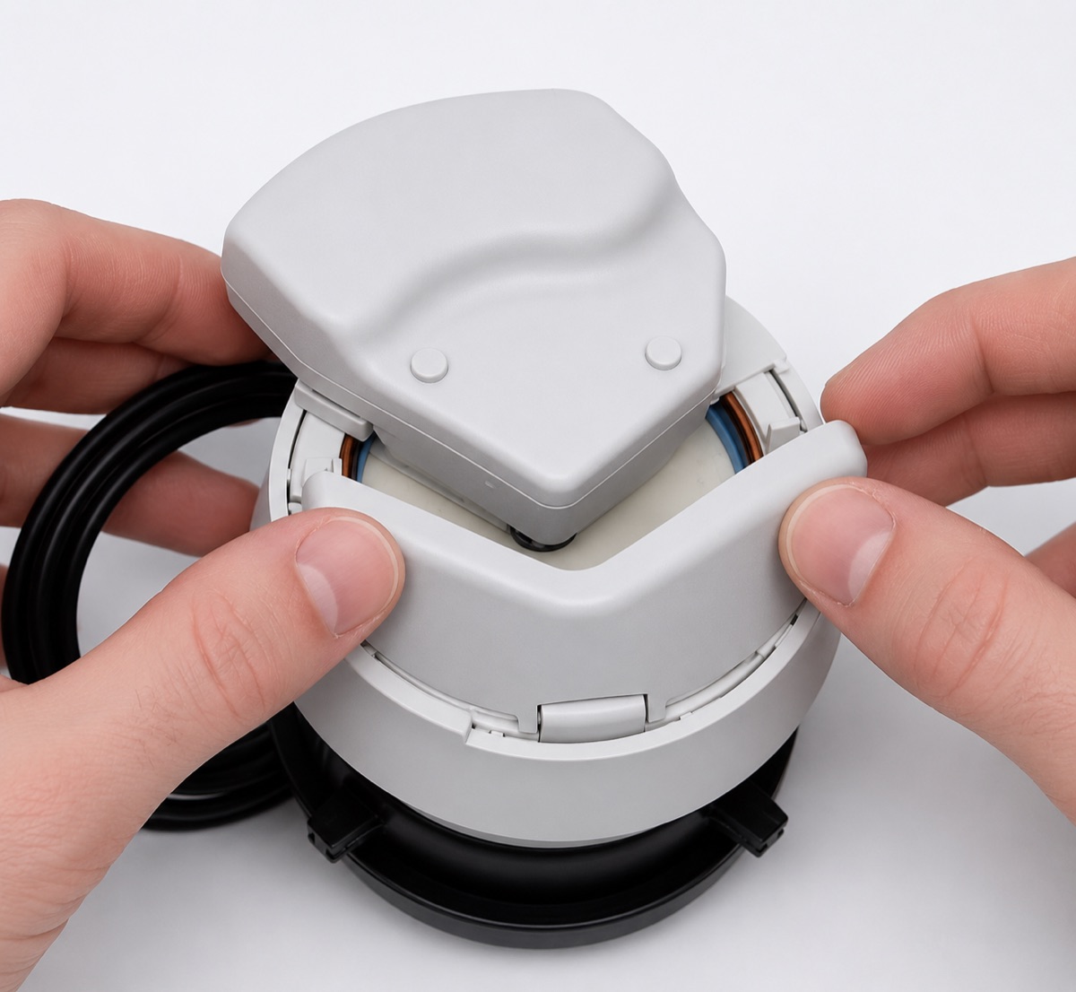 Mise en place du couvercle semi-circulaire fourni pour refermer le compteur